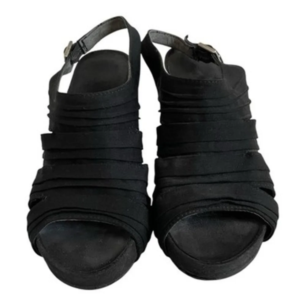 Aerosoles Black Strappy Wedge Sandals Open Toe Slingback Comfort Size 6